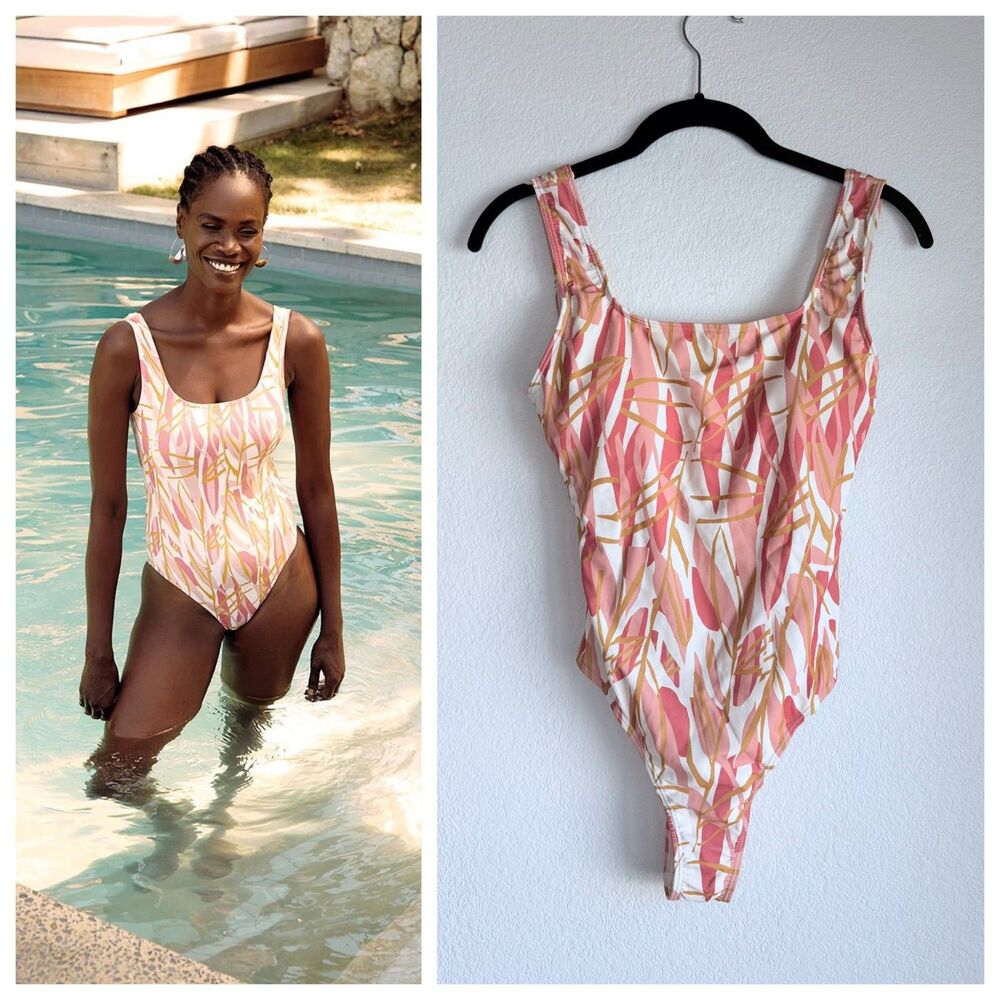 NWT Diarrablu Leila One Piece Square Neck Swimsuit in Blossom Rose Pink & Gold S
